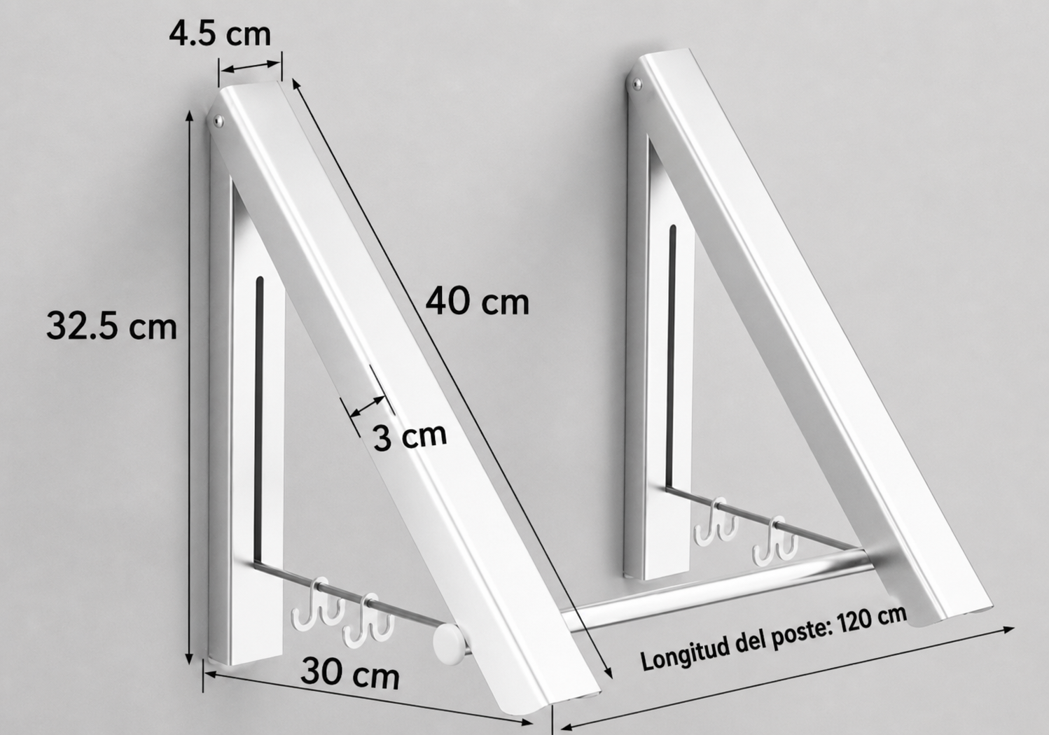 Tendedero de Pared Plegable Invisible de Aluminio