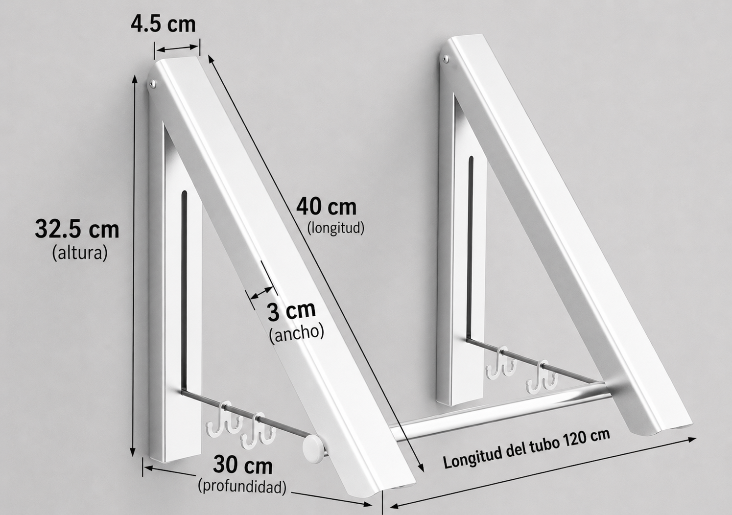 Tendedero de Pared Plegable Invisible de Aluminio