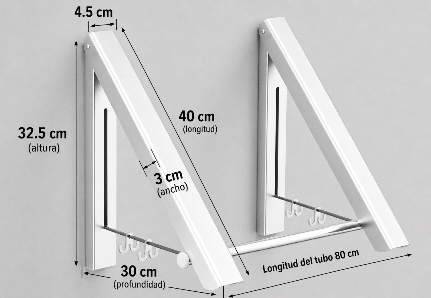 Tendedero de Pared Plegable Invisible de Aluminio